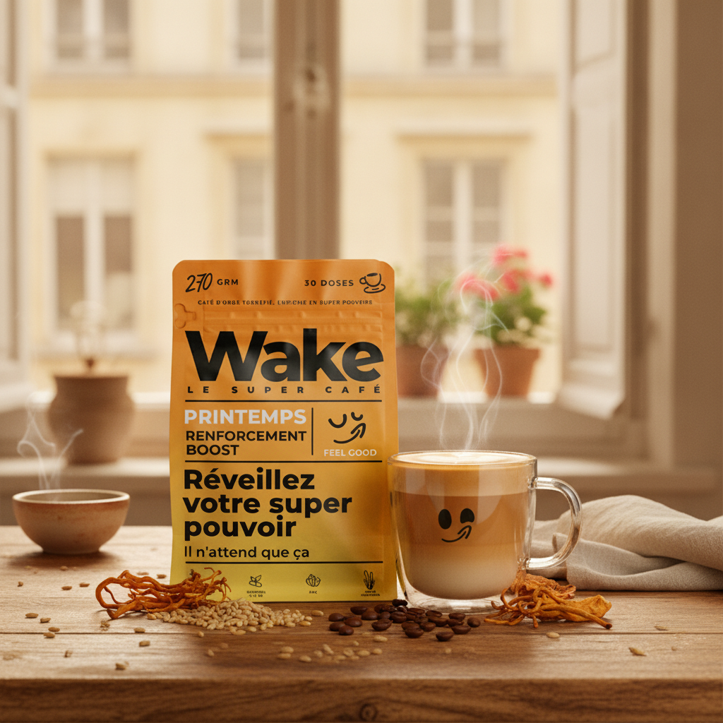 Tasse de café Wake dans une cuisine chaleureuse