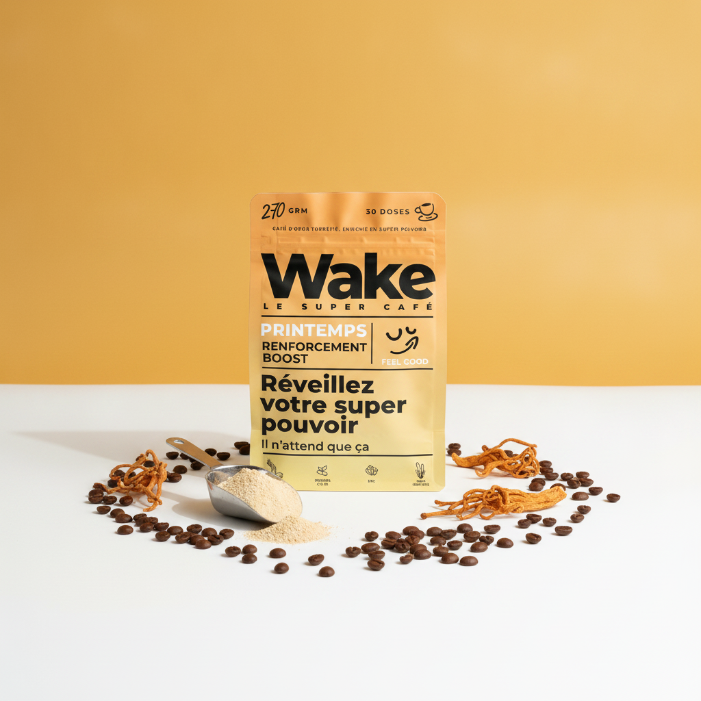 Composition du café adaptogène Wake servie en tasse