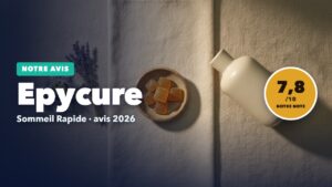 Gummies ambrées sur plateau en lin avec passiflore, notre avis sur Epycure Sommeil Rapide, note 7,8/10