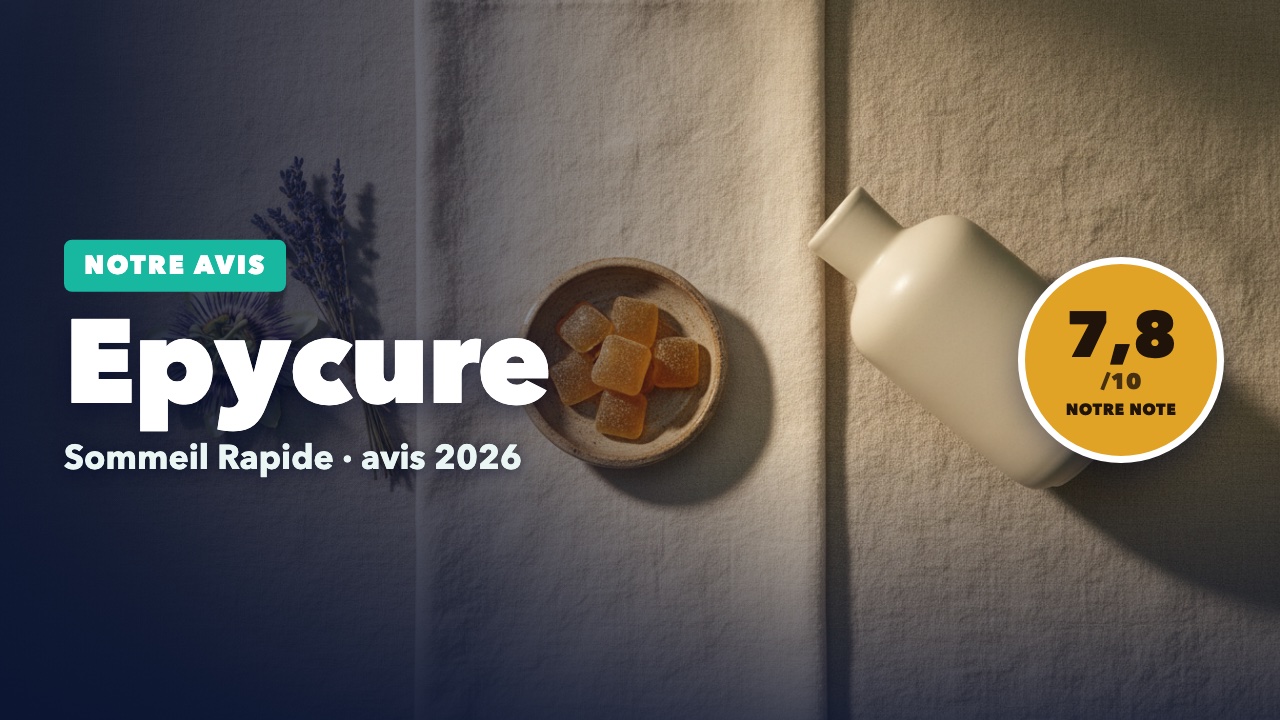 Gummies ambrées sur plateau en lin avec passiflore, notre avis sur Epycure Sommeil Rapide, note 7,8/10