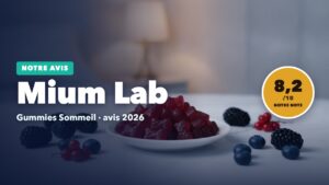 Gummies aux fruits rouges dans une coupelle blanche, notre avis sur Mium Lab Sommeil, note 8,2/10